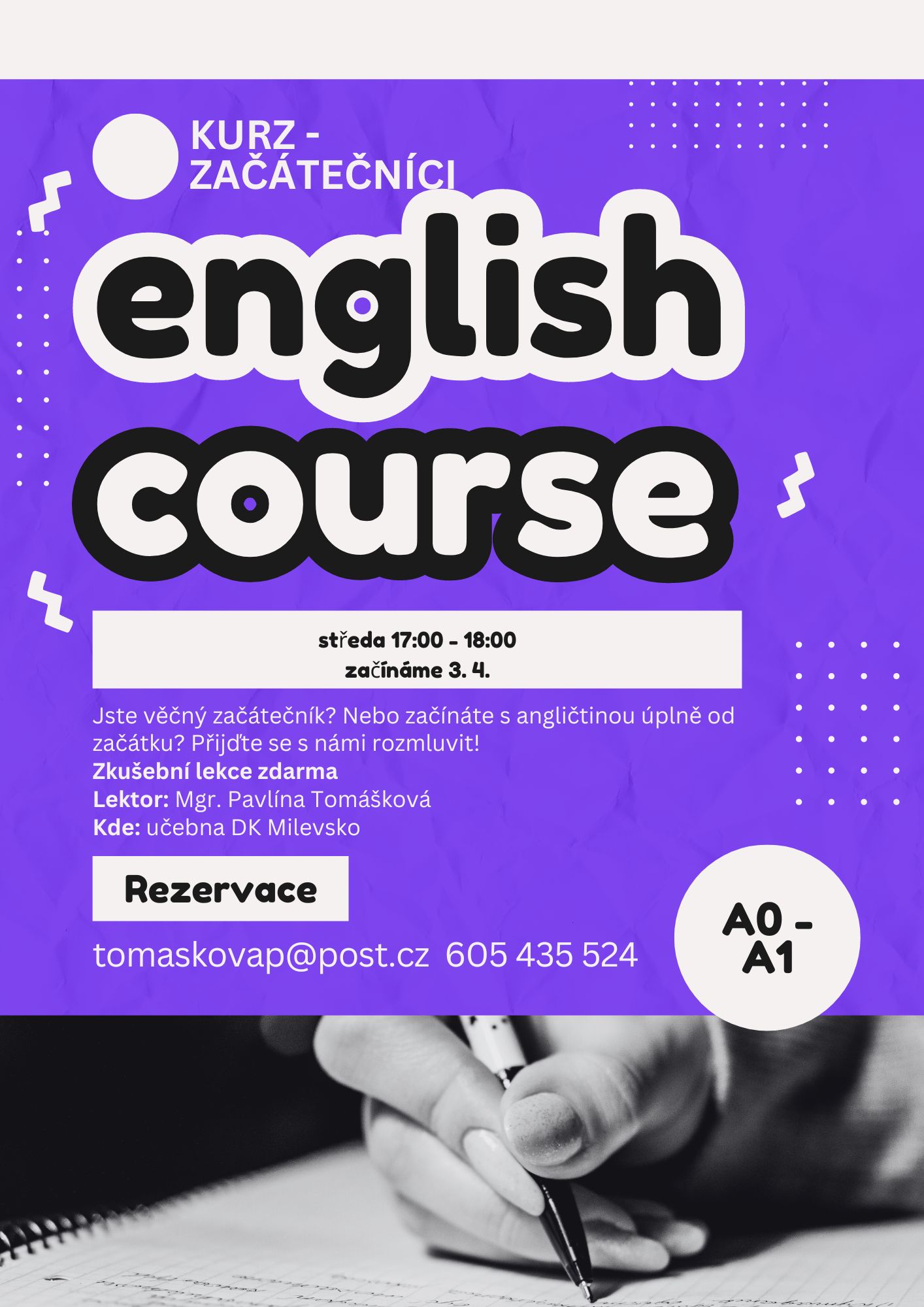 Plakát English course - zkušební lekce zdarma