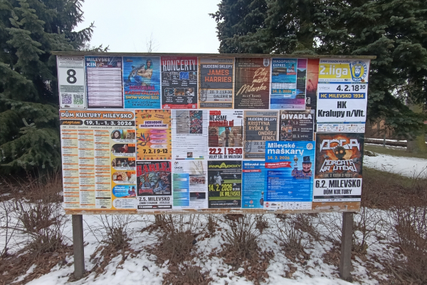 Foto výlepové plochy v Milevsku 8 DŮM KULTURY