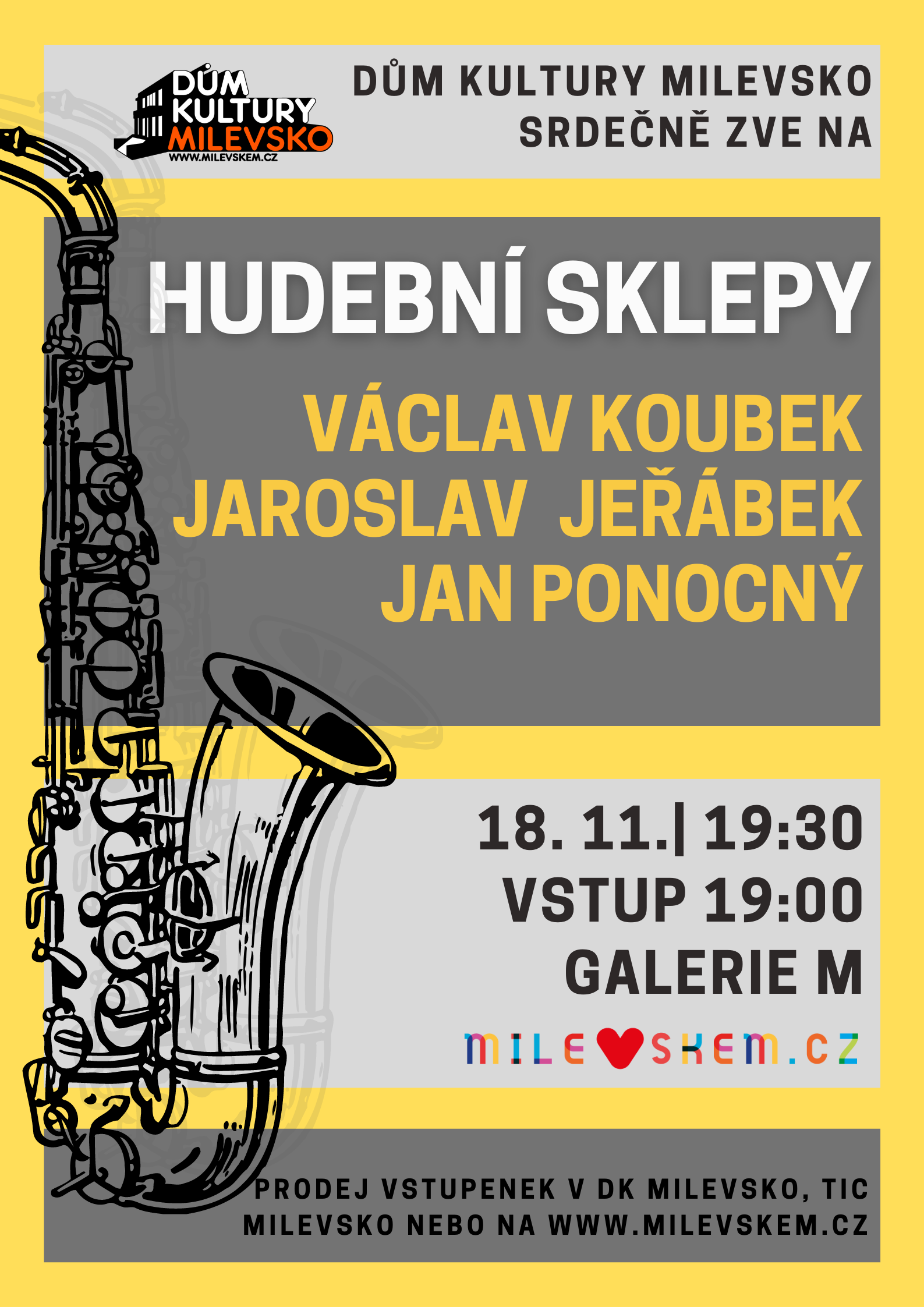 Plakát Hudební sklepy - V. Koubek & J. Jeřábek & J. Ponocný 