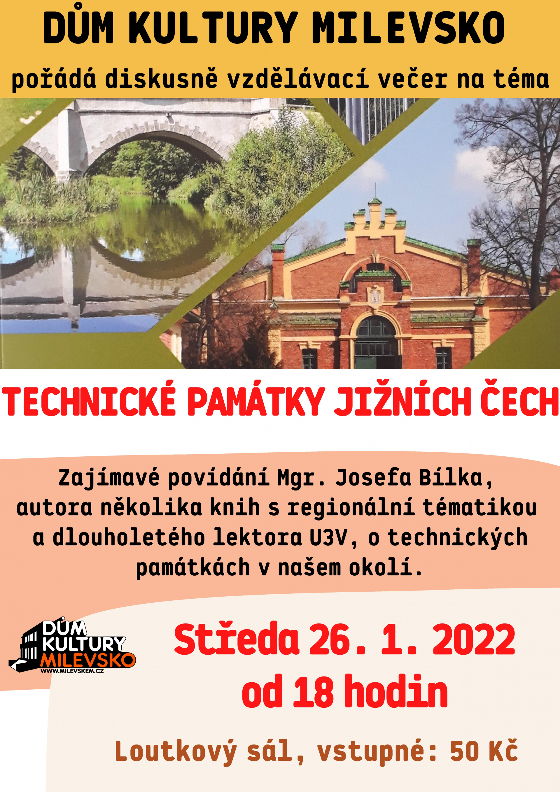 Plakát Diskusně vzdělávací večer - Technické památky jižních Čech