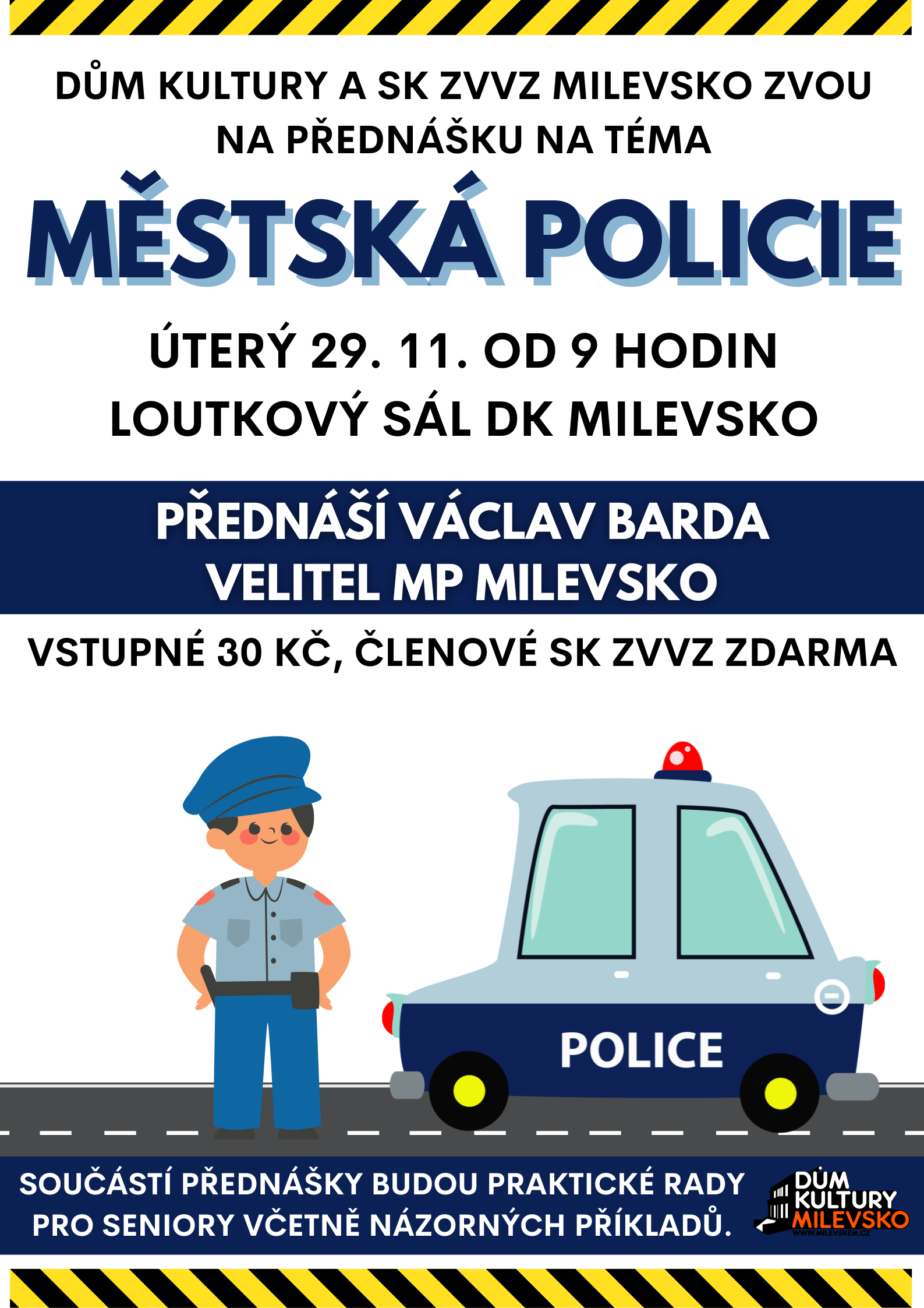 Plakát Přednáška SK ZVVZ Milevsko - Městská policie