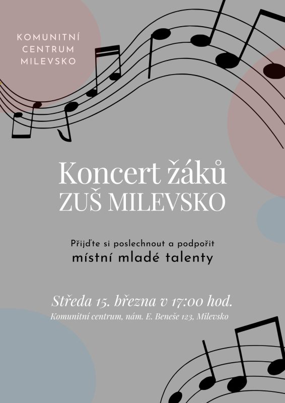 Plakát Koncert žáků ZUŠ Milevsko
