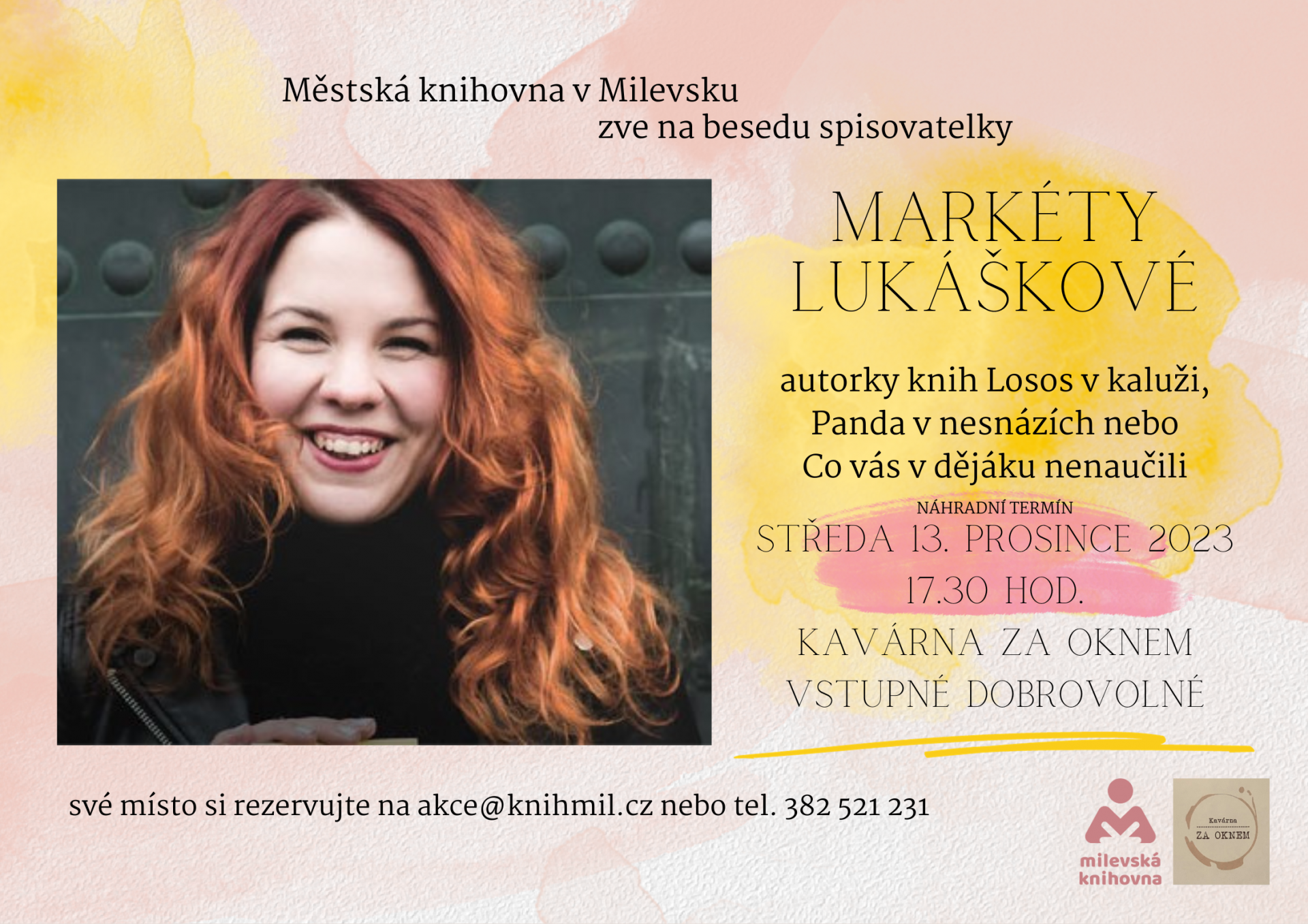 Plakát Beseda se spisovatelkou Markétou Lukáškovou