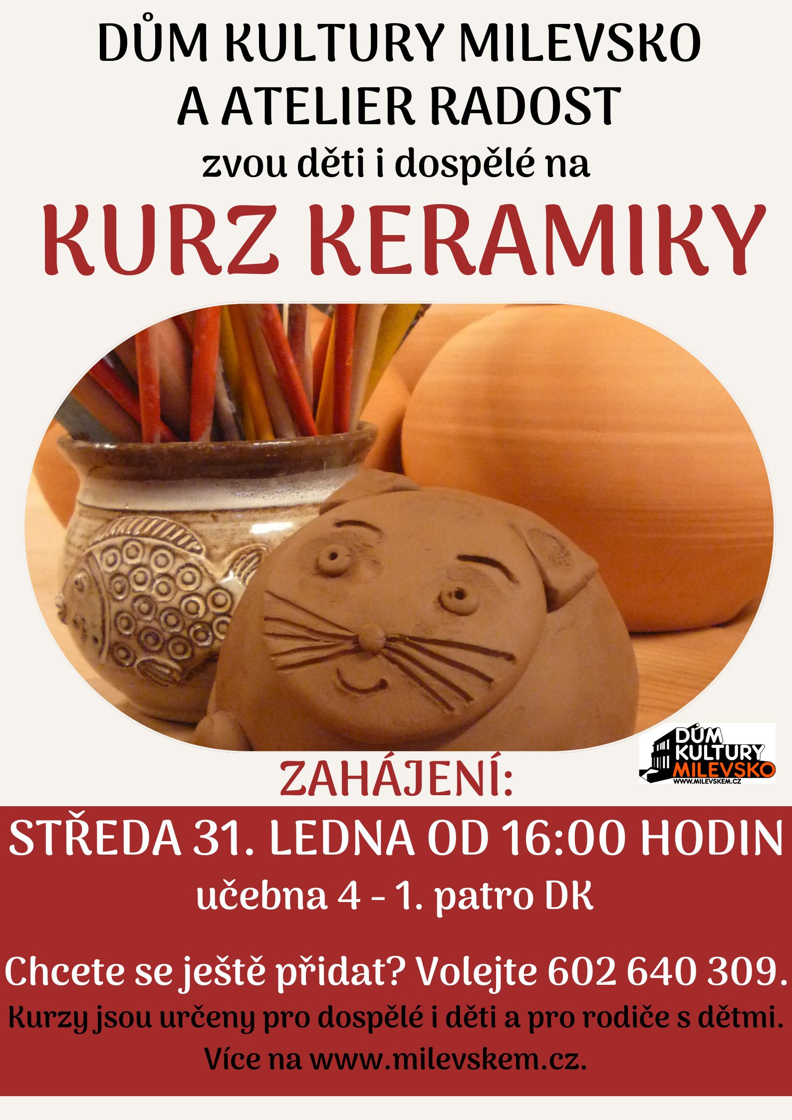 Plakát Kurz keramiky pro děti i dospělé - zahájení