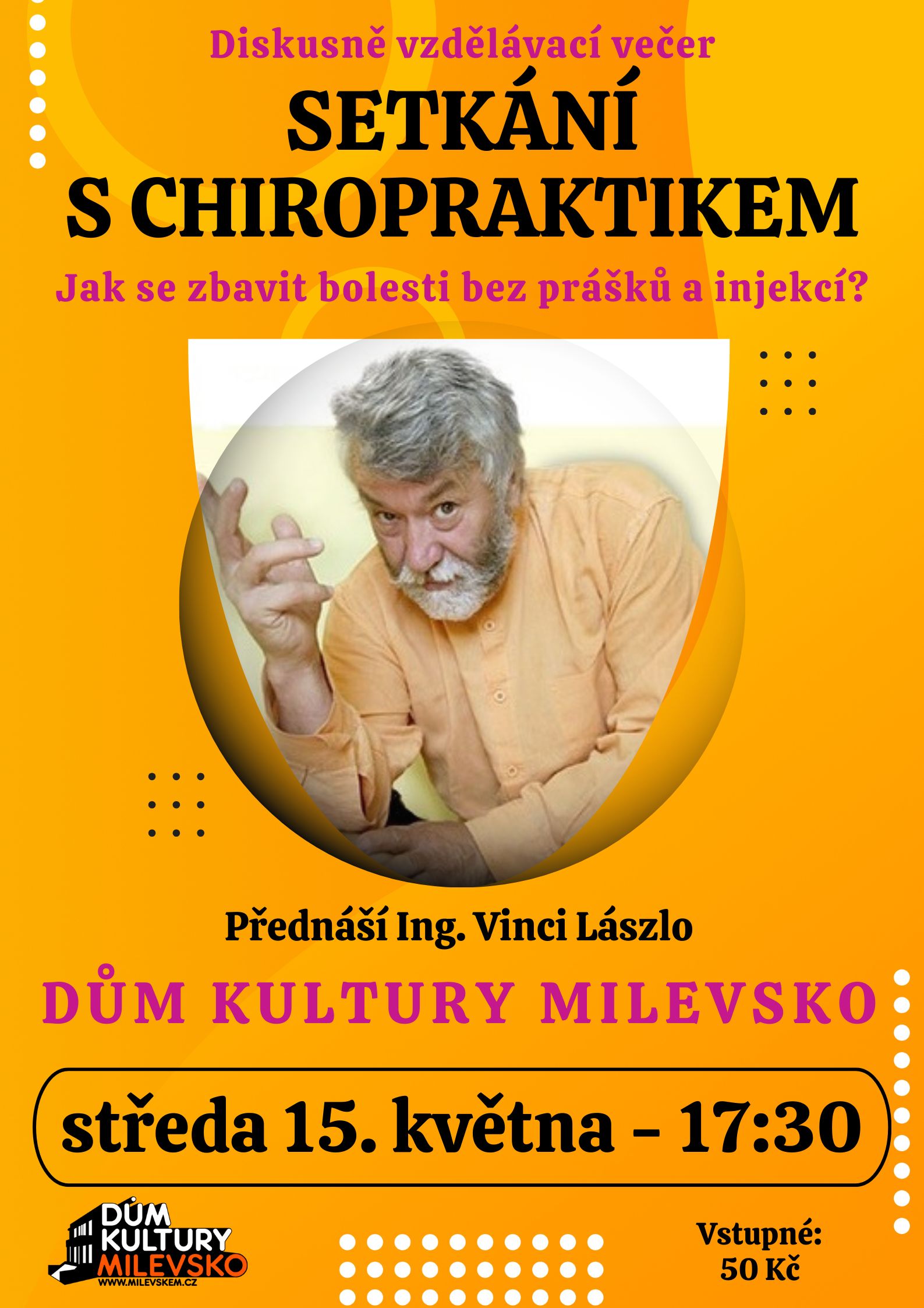 Plakát Diskusně vzdělávací večer - Setkání s chiropraktikem