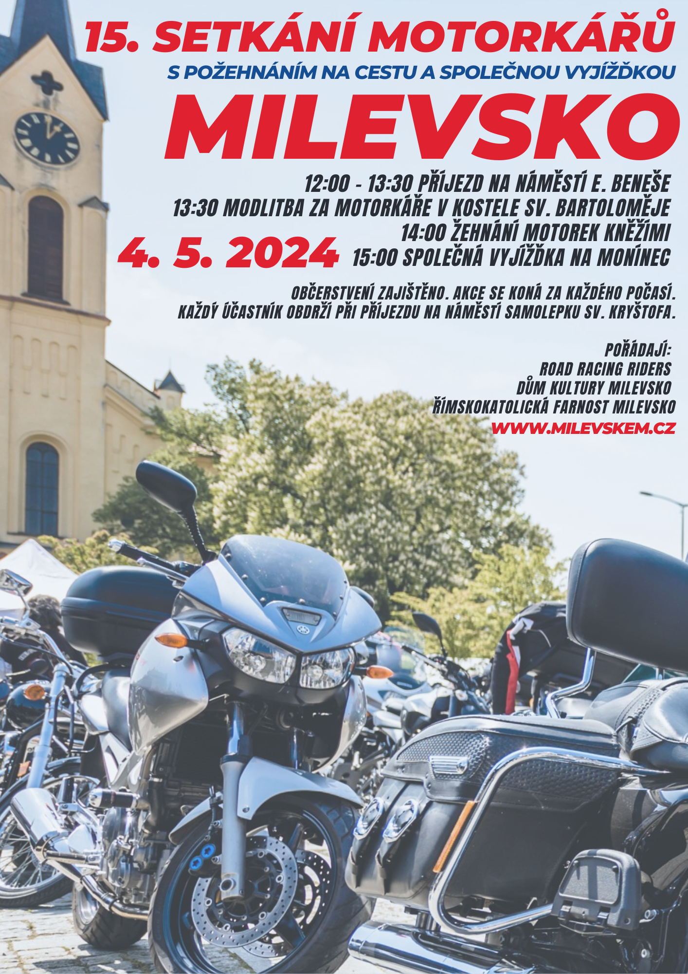 Plakát Setkání motorkářů s požehnáním a společnou vyjížďkou
