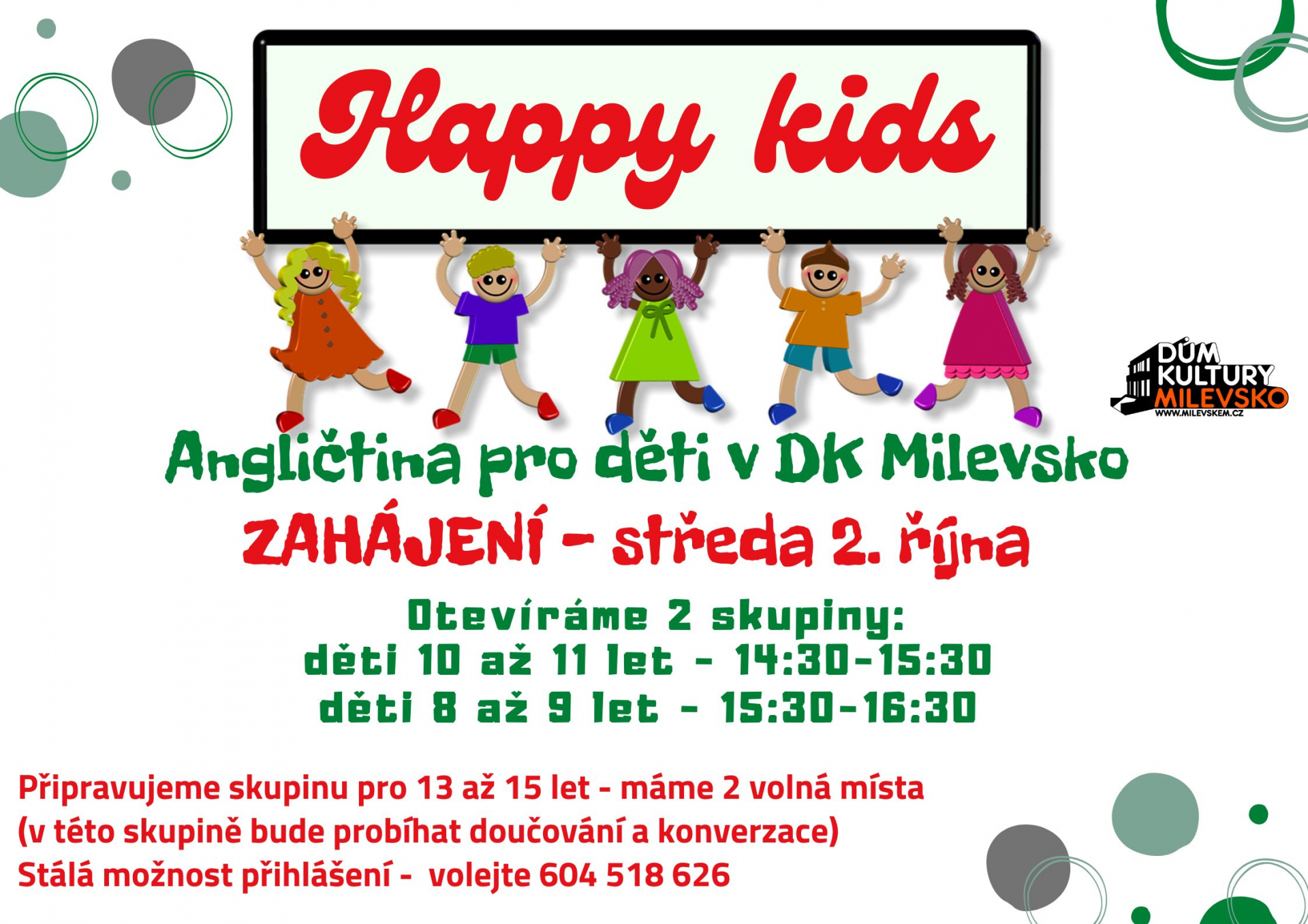 Plakát Happy Kids - zahájení lekcí