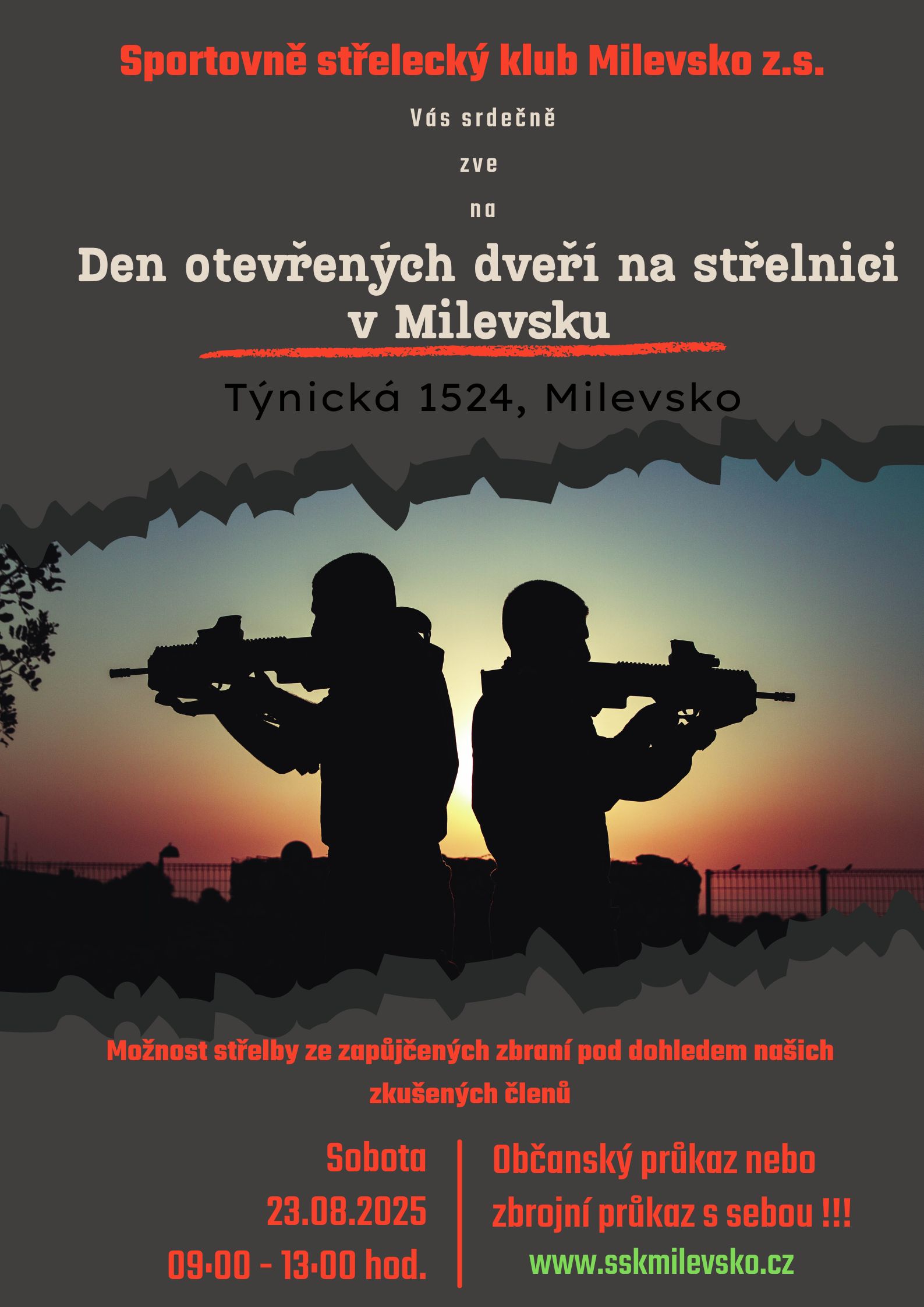 Plakát Den otevřených dveřích na střelnici v Milevsku