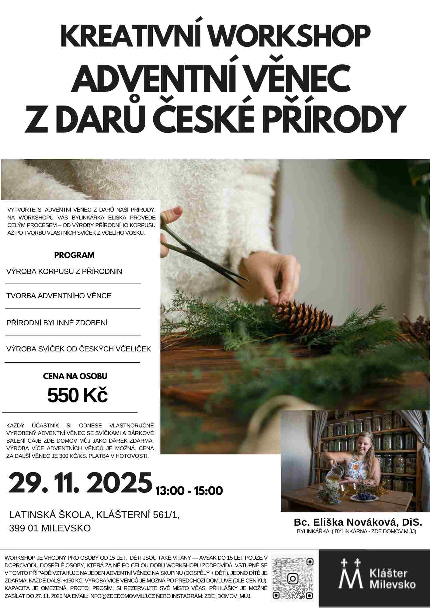 Plakát Adventní věnec z darů naší přírody - kreativní workshop