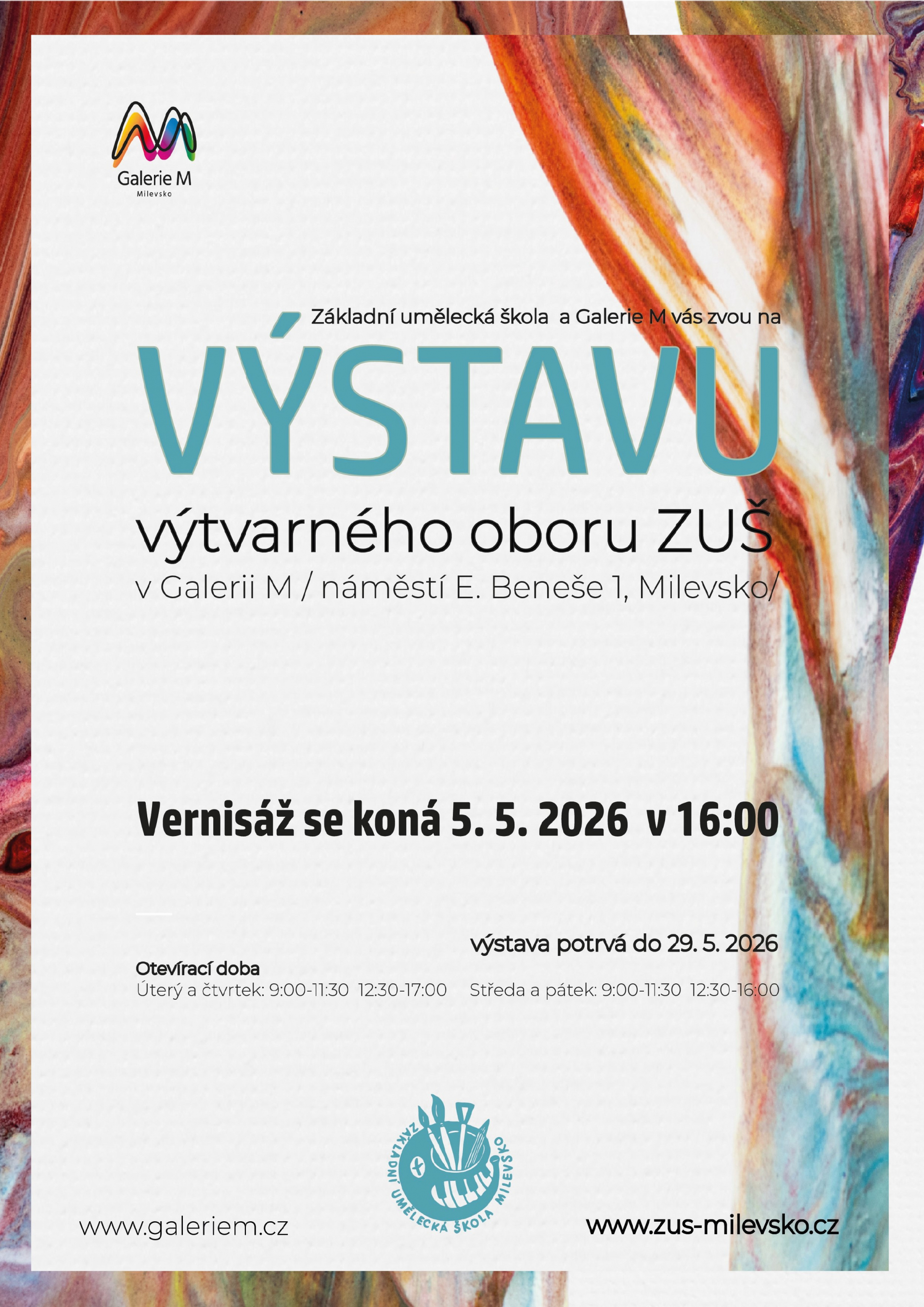 Plakát Vernisáž - Výstava výtvarného oboru ZUŠ Milevsko