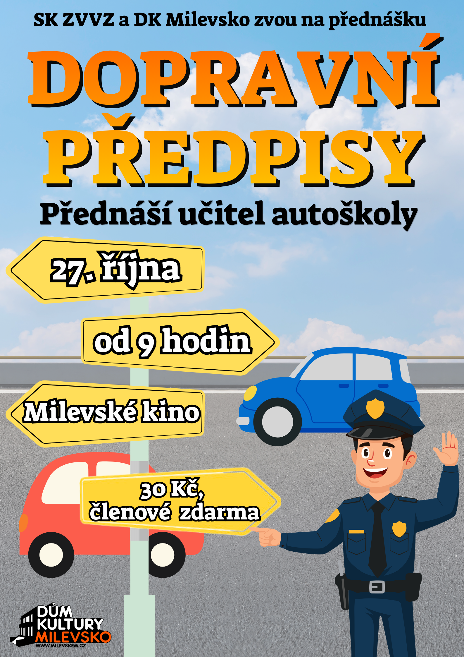 Plakát SK ZVVZ Milevsko - Přednáška Dopravní předpisy